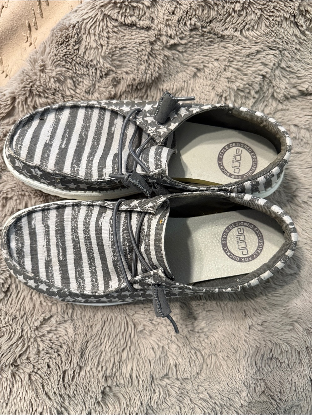 Women’s Gray & White Striped Casual Hey Dudes